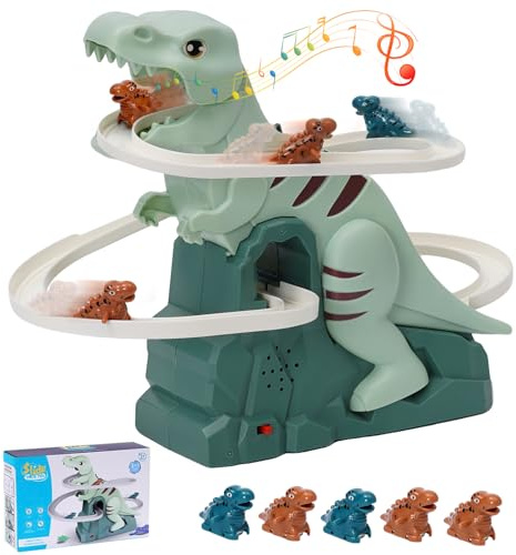 Dinosaurier Kletterspielzeug,Treppensteigen Spielzeug,Rennbahn Spielzeug für Kinder Dinosaurier-Achterbahn-Spielzeug mit Musik Licht Intelligenz pädagogische Puzzle Playsets für Jungen Mädchen ab 3