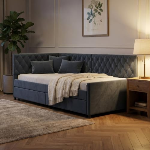 Lietre Schlafsofa Ausziehbares Schlafsofa mit Ausziehbett, Tagesbett 90x200cm Polsterbett Sofa mit Schlaffunktion, Schlafcouch Ausziehbett, Samt, Ohne Matratze (Dunkelgrau)