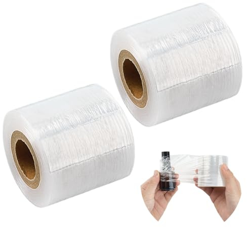 MAYJOYDIY Rotolo di 200 m di pellicola estensibile mini guarnizioni in PE trasparente da 6 cm, pellicola estensibile molto resistente per bottiglie e barattoli per imballaggio, nastro adesivo per
