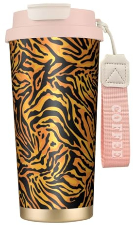 YXDVPALNE Tigre con estampado animal,Taza de café de acero inoxidable 316 con cordón, vaso térmico de viaje para coche, 500 ml