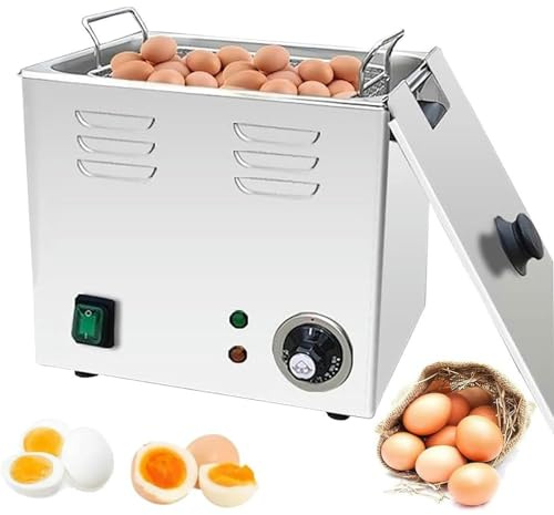 Hervidor de huevos comercial, de acero inoxidable de 2600 W con cesta de malla, vaporizador automático de huevos con resortes termales, gran capacidad for 60 huevos y temperatura constante de 75 °C