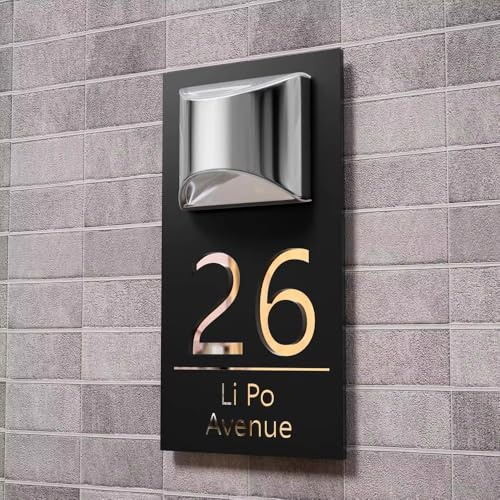 BFBZYME Targhette Personalizzate con Numeri Civici E Luce Solare - Targhette per Porte in Acrilico con Incisione Personalizzata - Insegne Luminose Moderne da Esterno per Casa/Giardino(18x32cm)