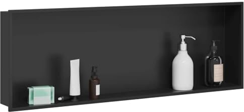 vidaXL Dusche Nische Matt Schwarz 90 x 30 x 9,5 cm Edelstahl Moderne Rechteckige Aufbewahrungslösung Wasserfest Für Innen Badezimmer Mit Eingebauten Fächern Pflegeleichte Gestaltung Organisation