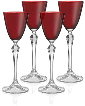 Barski Cordial Glass - Liquor Glass - Set of 4 - Ruby (Red) Colored Top - Clear Stem - Cordial Glasses - Sherry Glasses - Shot Glasses - 3 oz. - Made in Europe