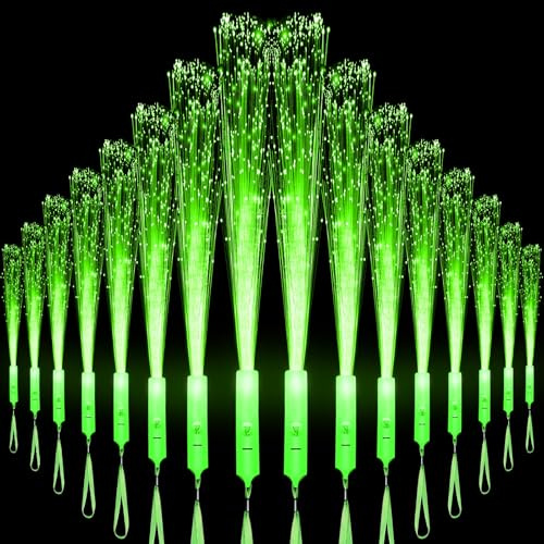 U-MOJOK 27 PCS Green Fiber Optic Wands Glow Sticks, Light Up Fiber Optic Lights Rod with 3 Light Modes, Sparklers Fireworks Sticks for Concerts, St. Patrick's Day, Halloween, Christmas, Neon Party