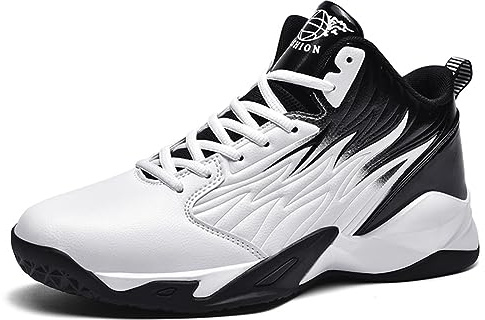 Höga basketskor for män | Vadderat stöd och halkfria sneakers | for inomhus- och utomhusplaner(White,39 EU)