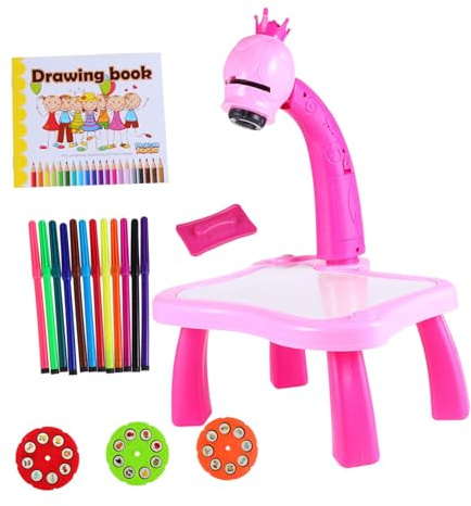 FUNNETOYU Table de Dessin Éducative Multifonction avec Projection pour Garçon Fille Bureau Apprentissage Pratique pour Stimuler Créativité et Réflexion Éveil Éducatif Rose