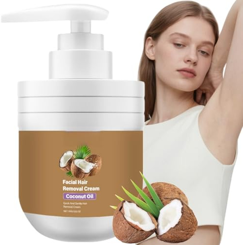 Facial Hair Removal Cream for Women,Enriched with Coconut Oil Depilatory Cream,Gentle Hair Remover for Face and Body,Effective on Upper Lip,Chin,Arms,Armpits,Soothing Formula for Sensitive Skin,100g