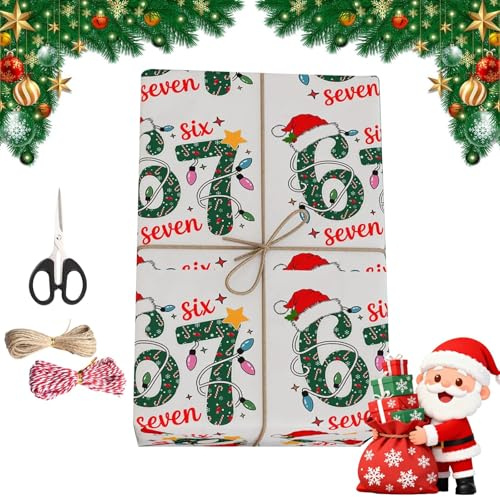 67 Geschenkpapier Lustige 6 7 Meme Weihnachten Geschenkpapiere, Sechs Sieben Memes Weihnachten Geschenkpapier Rolle für Geburtstagsfeier, Urlaub Geschenk Wrap für Jungen und Mädchen