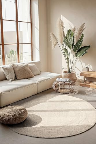 Hanse Home Rangpur Juteteppich - Natur Wohnzimmerteppich Rund aus 100% Jute, Handgewebt - Robust & Pflegeleicht - Moderner, Boho Naturfaser Teppich für Wohnzimmer, Schlafzimmer - Weiß, Ø100cm