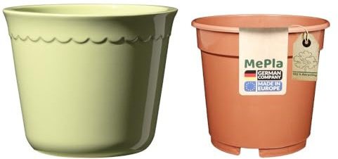 MePla - Set - Sk Soendgen Keramikübertopf Bergen ø17 - Verde Chiaro Vaso per Coltura ø14, Prezioso Ambiente Casa