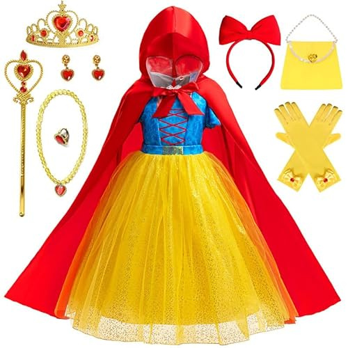Cnexmin Deguisement Robe de Princesse Filles Princesse Costume Manche Longue avec Accessoires pour Enfant Fille Cosplay Noël Carnaval Halloween Robes de Soirée 3 Ans 01-110