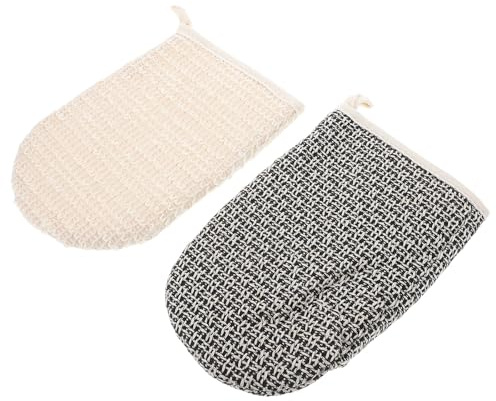 VOSAREA 2 Pcs Exfoliating Bath Shower Gloves Made of Natural Sisal and Sponge for Deep Dead Skin Removal and Effective Cleaning, Double-sided Scrub Mitts Suitable for Men and Women