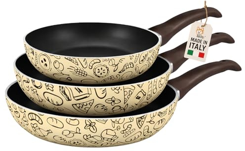 AKITAInk Set 3 Padelle Antiaderenti 20, 24 e 28 cm - Padelle Pastella da Cucina con Rivestimento Antiaderente e Manico Soft Touch, Ideali per Cotture Uniformi