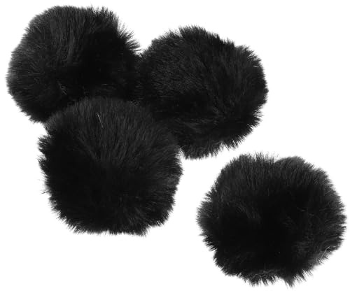 JOYOFREELY Kunstfell Pompon Dekoration 4 Stück Schwarz Kleine Broschen mit Nadel für Kleidung Schuhe und Hüte Bastelmaterial