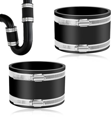 2 Pcs Flexible Repair Coupling, 4 Rubber Pipe Coupler | Rubber, 4 Hose Clips 100mm Pipe Coupling for Plumbing Connections Drain Repair Dust Hose