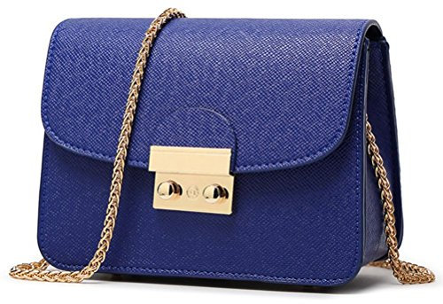 Honeymall Kleine Damentasche Umhängetasche Citytasche Schultertasche Handtasche Elegant Retro Vintage Tasche Kette Band(Blau)