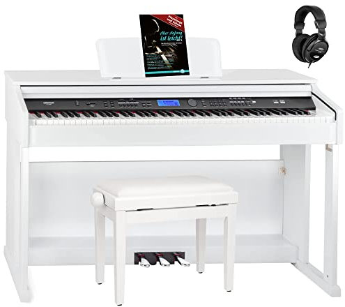 FunKey DP-2688A WH Digitalpiano Set - 88 anschlagsdynamische Tasten - Hammermechanik - 128-fach polyphon - 360 Sounds - 160 Styles - Spar-Set inkl. Klavierbank, Kopfhörer & Schule - weiß Hochglanz