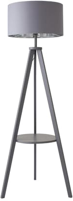MiniSun | Modern Grey Wood Tripod Design Floor Lamp with Storage Shelf and Grey/Chrome Drum Shade | Floor Lamps & Torchieres, Home Décor & Improvement Essential
