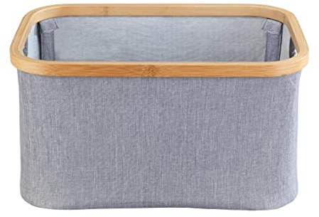 WENKO Aufbewahrungskorb Bahari, Moderne Aufbewahrungsbox mit hochwertigem Bambus-Rahmen, platzsparend zusammenklappbar, 20 L Fassungsvermögen, 38 x 26 x 20 cm, aus pflegeleichtem Polyester