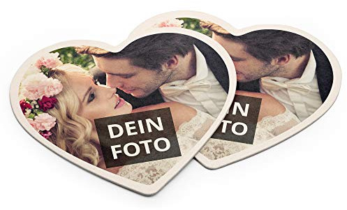 PhotoFancy® – Bierdeckel mit Foto personalisiert - Personalisierbare Bierdeckel Bedrucken (Herzform) (Pappe, 50er Set)