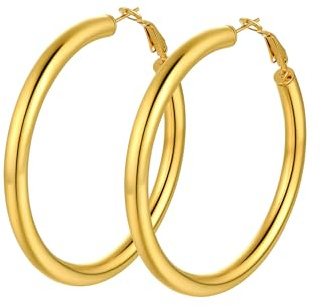 PROSTEEL Créole Grande Plaqué Or Femme Boucle d'Oreille Anneau Epais Doré 60mm Bijoux Tendance pour Fille