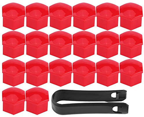 Cubierta de Cubo de Rueda EVGATSAUTO, 20 Piezas 17 mm Universal Car Lug Nut Bolt Tornillo Cubiertas Tapas de protección de neumáticos(Rojo)