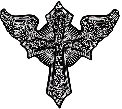Parche bordado de cruz con alas de ángel, chaleco para motociclista, bordado para coser en el parche para planchar..