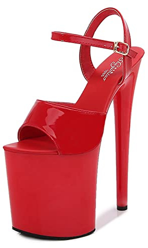 Damen Sandalen 20Cm High Heels Sexy Stripperin Bühnenperformance Pole Dance High Heels Nachtclub Partytanz High Heels Plus Size Unisex,Rot,44 EU