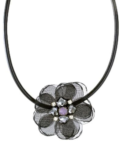 Righe e Pois - Collier fleur en tulle avec cristaux – Noir, Taglia Unica, BIGIOTTERIA – Chaîne de fleurs en tulle et cristaux