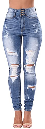 Qazel Vorrlon Women's High Waisted Jeans for Women Ripped Skinny Stretch Distressed Jeans High Rise Butt Lifting Demin Pants Light Blue, Size 10