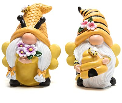 Hodao Fall Garden Gnome with Honey Bee - Swedish Dwarf Figurine Table Decorations for Home and World Bee Day Gifts (2 PCS)