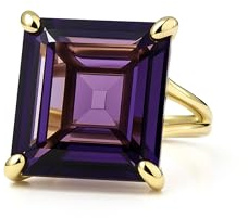 Bague en or 14k pour femme Anémone - Bague double avec améthyste - Bague en pierre semi-précieuse à la mode - Cadeau pour femme, maman, sœur - avec boîte à bijoux