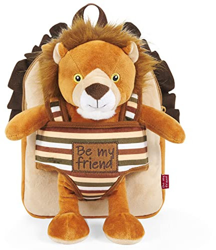 PERLETTI Kuscheltier Rucksack mit Plüsch Abnehmbar Weich für Kleinkinder - Kinderrucksack Plüschtier für Hort Kindergarten Baby Kinder 3 4 5 Jahren - Plüschspielzeug Kindertasche - 22x25x3 cm (Löwe)