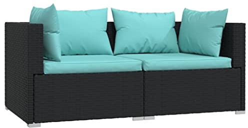 vidaXL Sofa mit Kissen Gartenmöbel Lounge Garten Garnitur Gartenset Sitzgruppe Sitzgarnitur Gartensofa Ecksofa 2-Sitzer Schwarz Poly Rattan