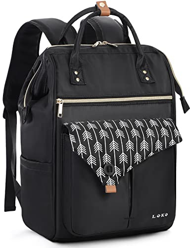 Lekesky Laptop Backpack Women 17 Inch laptop Rucksack Bag with Front Zipper Pocket, Ladies Backpack for Travel, Work, College, Black