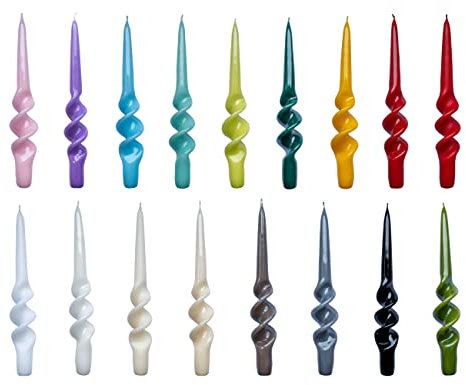 holiki gedrehte Kerzen No. 3 in Hellblau Lack - 4 Stück Twisted Candles I gedrehte Spiralkerzen Stabkerzen Spitzkerzen - 23,5 x 2,2 cm - Trendkerzen