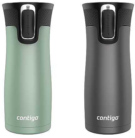 Contigo West Loop Stainless Steel Vacuum-Insulated Travel Mug with Spill-Proof Lid, Keeps Drinks Hot up to 5 Hours and Cold up to 12 Hours, 16oz 2-Pack, Agave Metallic & Sake Metallic