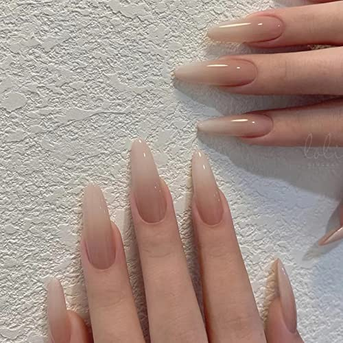 24 Stück Stiletto Nägel Zum Aufkleben Lang, Nude Gradient French Künstliche Nägel, Ballerina Kunstnägel Press on Nails mit Klebesticker, Acryl Falsche Nägel für Frauen und Mädchen