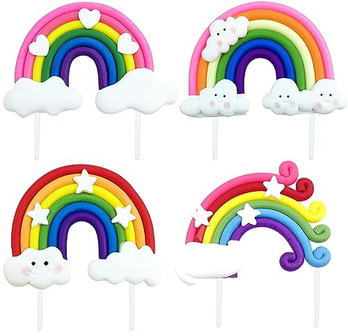 4 PCS Rainbow Cake Toppers,Three-Dimensional Cloud Design Cake Picks for Party Birthday Wedding Supplies Rainbow Cake Toppers for Girls