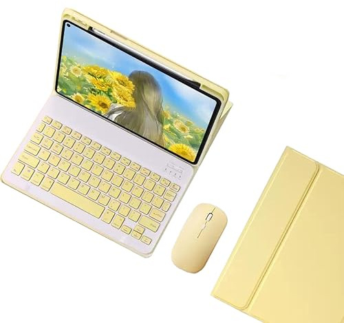 KMXDD Funda para teclado y ratón para iPad Mini A17 Pro 2024, iPad Mini de 6ª generación con teclas de color, funda desmontable para teclado Bluetooth con soporte para lápices (amarillo)