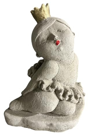 OriginalPaul Skulp & Betondesign Elegante Frostbeständige Ballerina Skulptur mit Goldener Krone - Handgefertigt in Deutschland Steinfigur aus massivem Steinguss