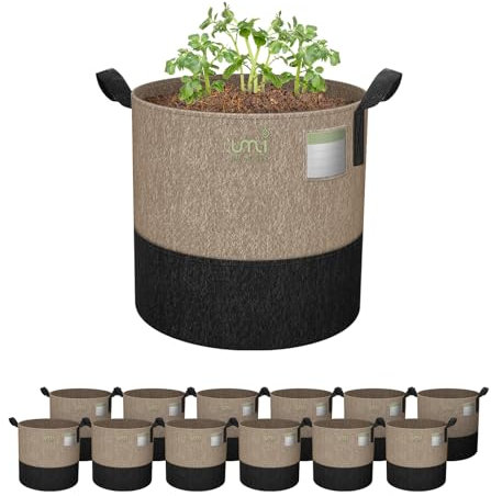 UMIG 12 Stück 2,7 Liter Wachstumsbeutel, 300 g dickes Vliesstoff, intelligente Pflanztöpfe mit Griffen, schwarzes Kamel, große Outdoor-Gartentaschen für Pflanzen, Gemüse, Blumen