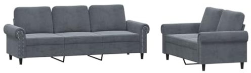 vidaXL Sofagarnitur 2-TLG., Sessel Couch mit Kissen, Sofa Wohnzimmersofa mit Armlehnen, Couchgarnitur Designsofa Sitzmöbel Polstermöbel, Dunkelgrau Samt