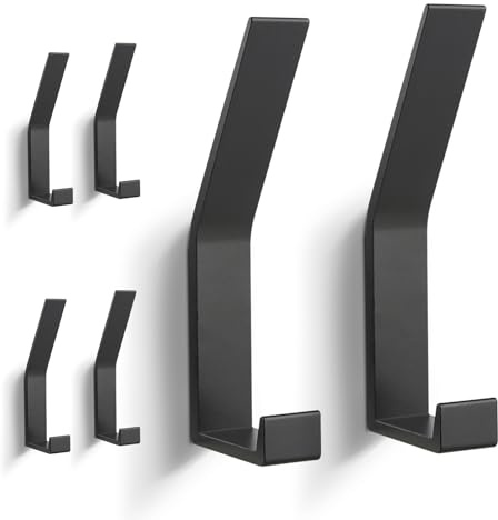 Coat Hooks Wall Mounted, 6 Packs Wall Hooks for Hanging Clothes, Coat, Towel, Rope, Keys, Hats, Purse, Screws Invisible Hooks for Kitchen, Bathroom, Cabinet, Hallways, Bedrooms (Black, 6Packs)