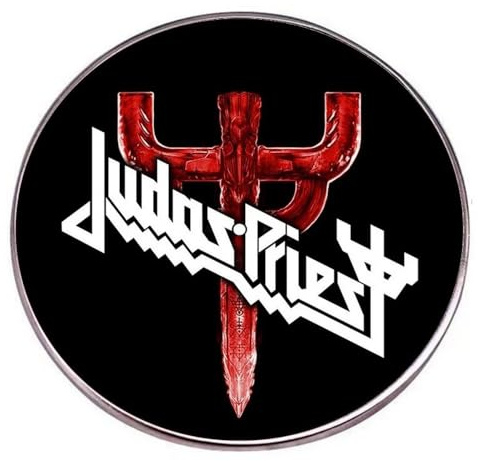 Distrigeek pin's Judas Priest Logo, métal, Noir et Rouge, Rond, Groupe Rock Heavy Metal, Badge Broche, pour Femme Homme