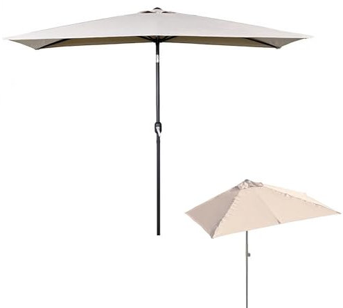 Mezzo Rettangolare Ombrellone da Balcone, 200/250cm Altezza Regolabile, con Manovella, Giardino Terrazzo, Senza Base(Khaki,200x100cm)