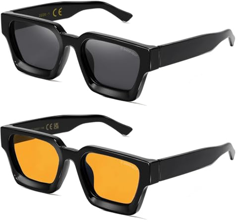 SHEEN KELLY Retro Rechteckige Sonnenbrille Herren Damen Polarisierte Dicke | Trendy Quadratischer Klobige Schmaler Rahmen Farbige UV400-Linse Schwarzer Schildpatt Mode Fahrbrille