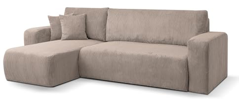 VENASI MÖBEL Ecksofa mit Schlaffunktion und Bettkasten Cord-Stofff, Luna L-Form Schlafsofa Eckcouch Sofa (Braun)
