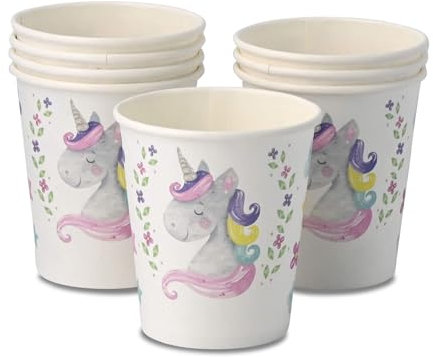 ECOFIESTA 40x gobelets en carton pour anniversaire d'enfant 200 ml licorne - décoration fete sans plastique et recyclable - tasse café jetable